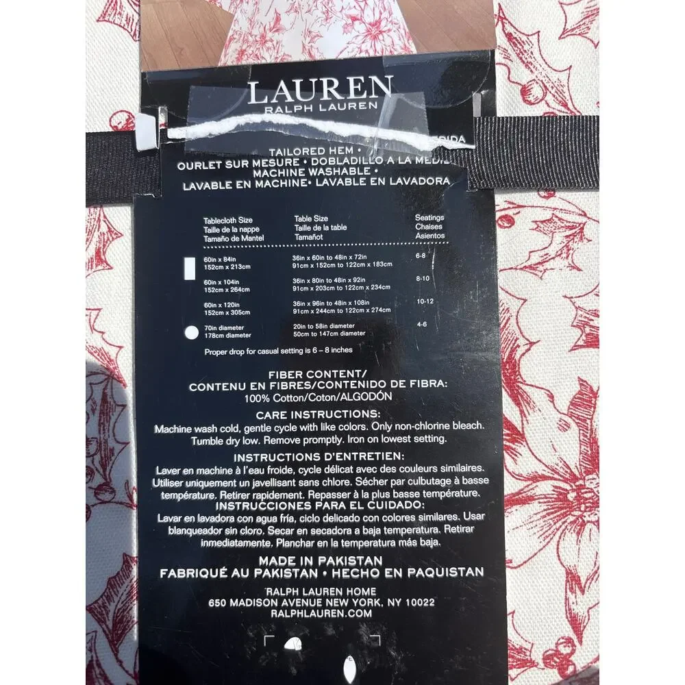 Lauren Ralph Lauren Christmas Tablecloth NEW Poinsettia Cotton 60x104 Preppy - Picture 5 of 6